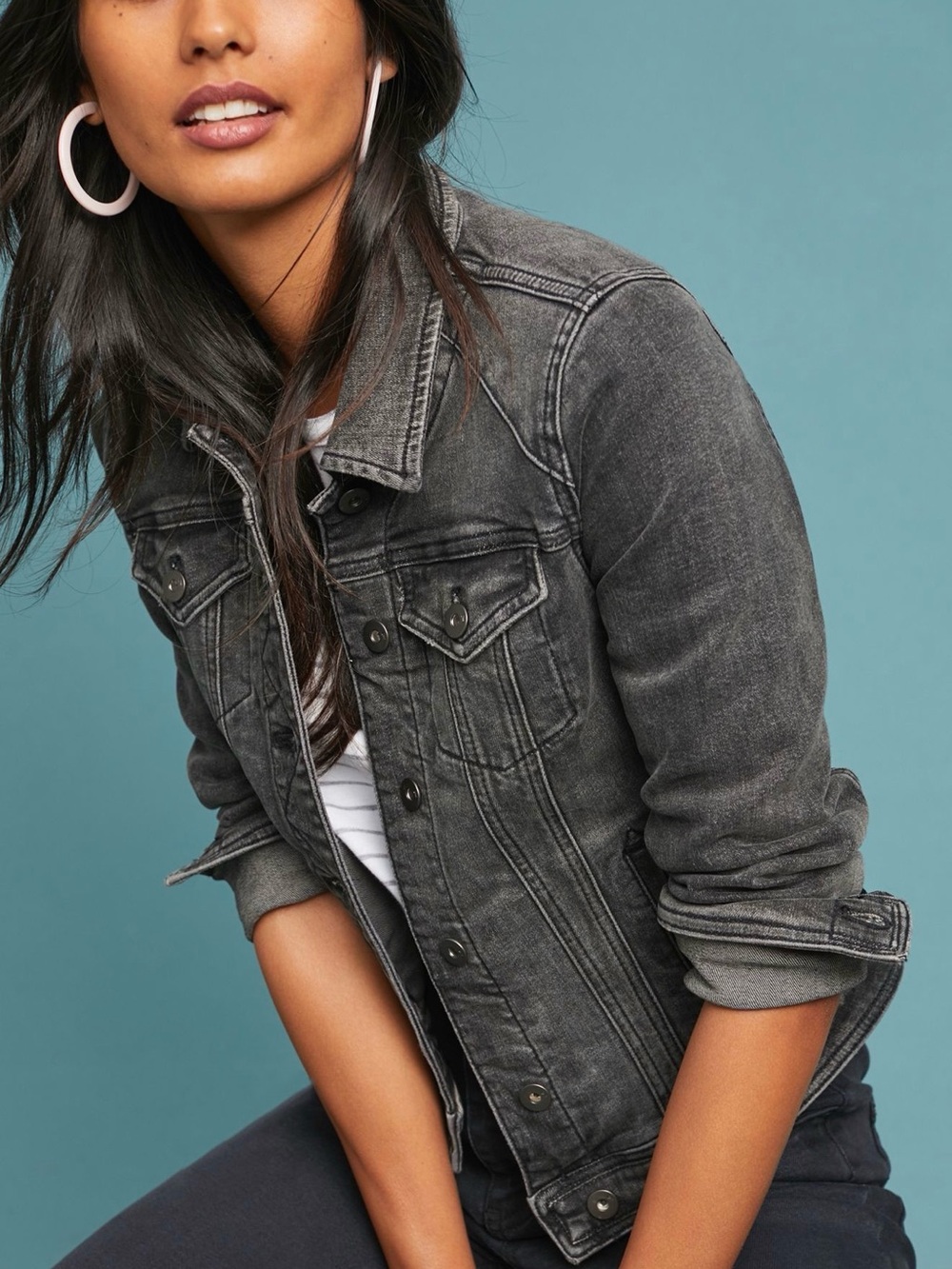 Anthropologie Pilcro Washed Black Classic Denim Jacket